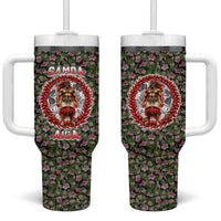 Samoa Aiga Polynesian Tumbler With Handle Tropical Floral Hibiscus Pattern Island Heritage TS04 One Size: 40 oz Green Red - Polynesian Pride