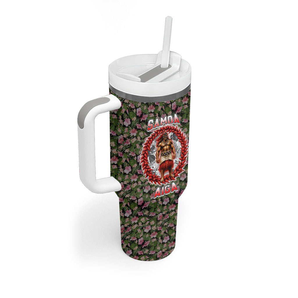 Samoa Aiga Polynesian Tumbler With Handle Tropical Floral Hibiscus Pattern Island Heritage TS04 - Polynesian Pride