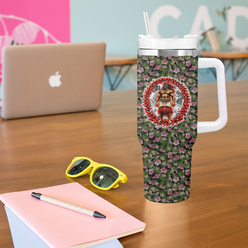 Samoa Aiga Polynesian Tumbler With Handle Tropical Floral Hibiscus Pattern Island Heritage TS04 - Polynesian Pride