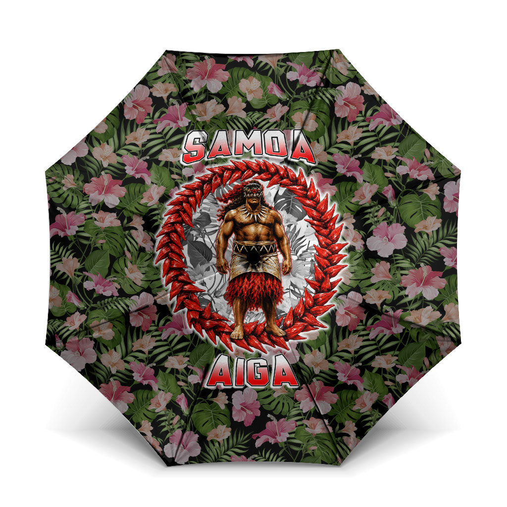Samoa Aiga Polynesian Umbrella Tropical Floral Hibiscus Pattern Island Heritage TS04 One Size Folded 11.42 inch Opened Diameter 37.4 inch Green Red - Polynesian Pride