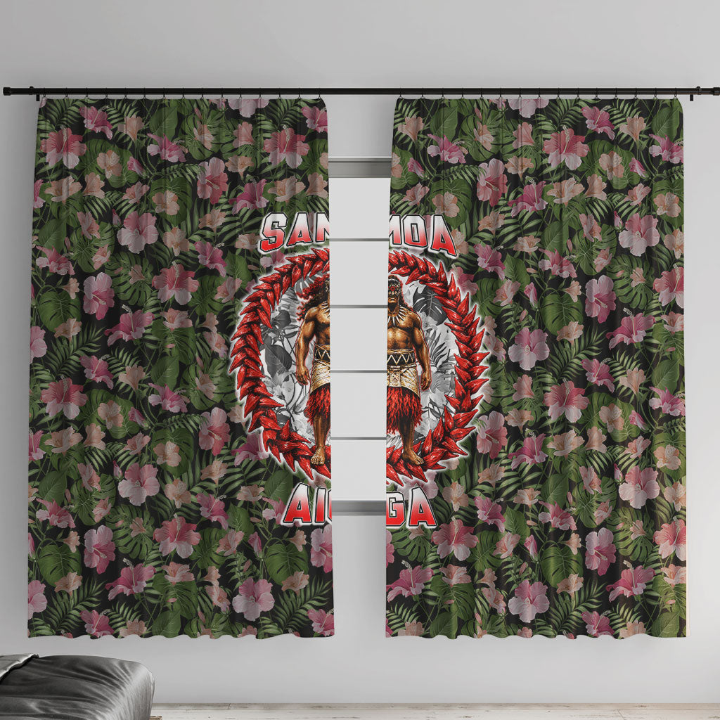 Samoa Aiga Polynesian Window Curtain Tropical Floral Hibiscus Pattern Island Heritage TS04 With Hooks Green Red - Polynesian Pride