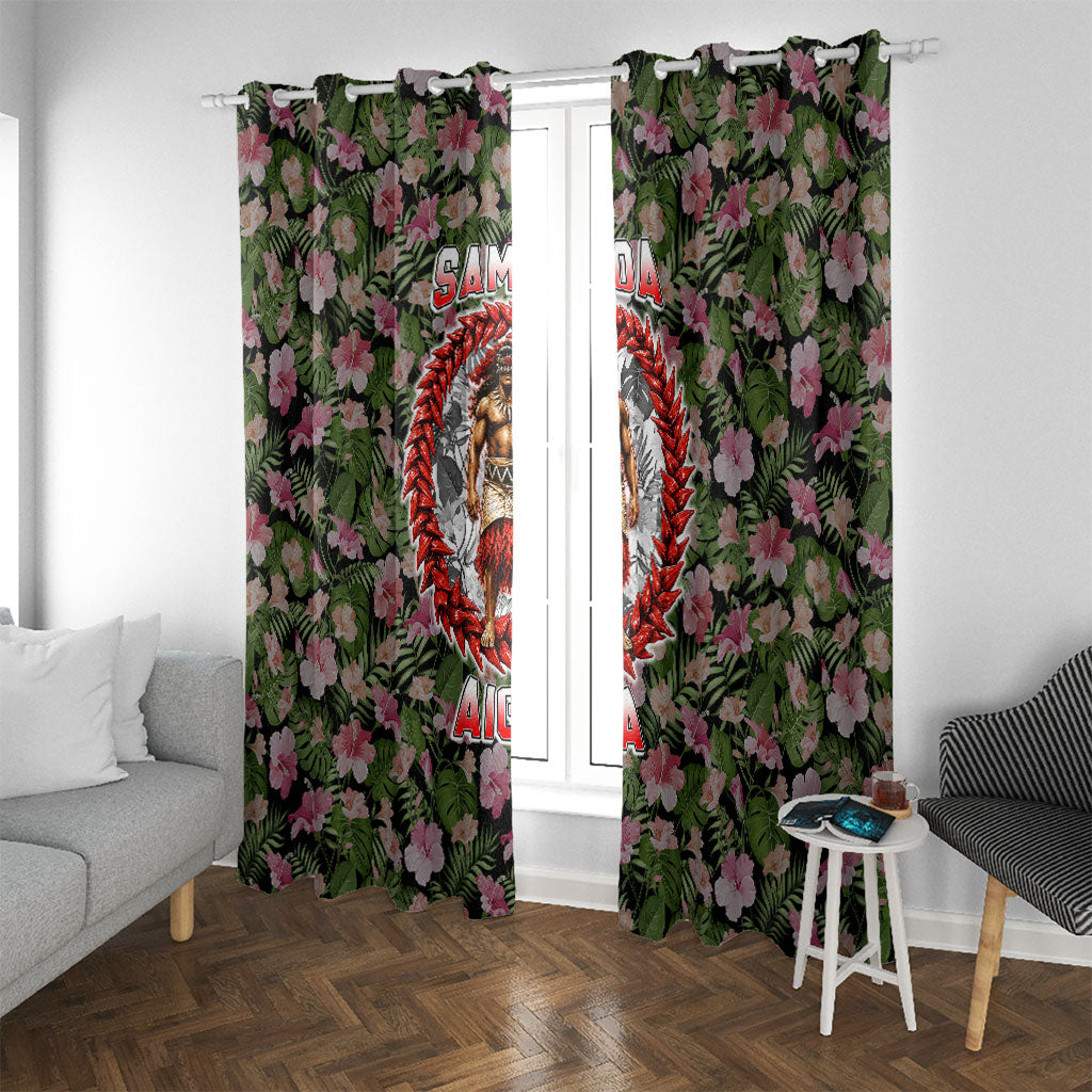 Samoa Aiga Polynesian Window Curtain Tropical Floral Hibiscus Pattern Island Heritage TS04 With Grommets Green Red - Polynesian Pride