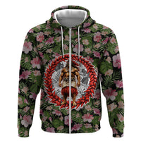 Samoa Aiga Polynesian Zip Hoodie Tropical Floral Hibiscus Pattern Island Heritage TS04 Zip Hoodie Green Red - Polynesian Pride