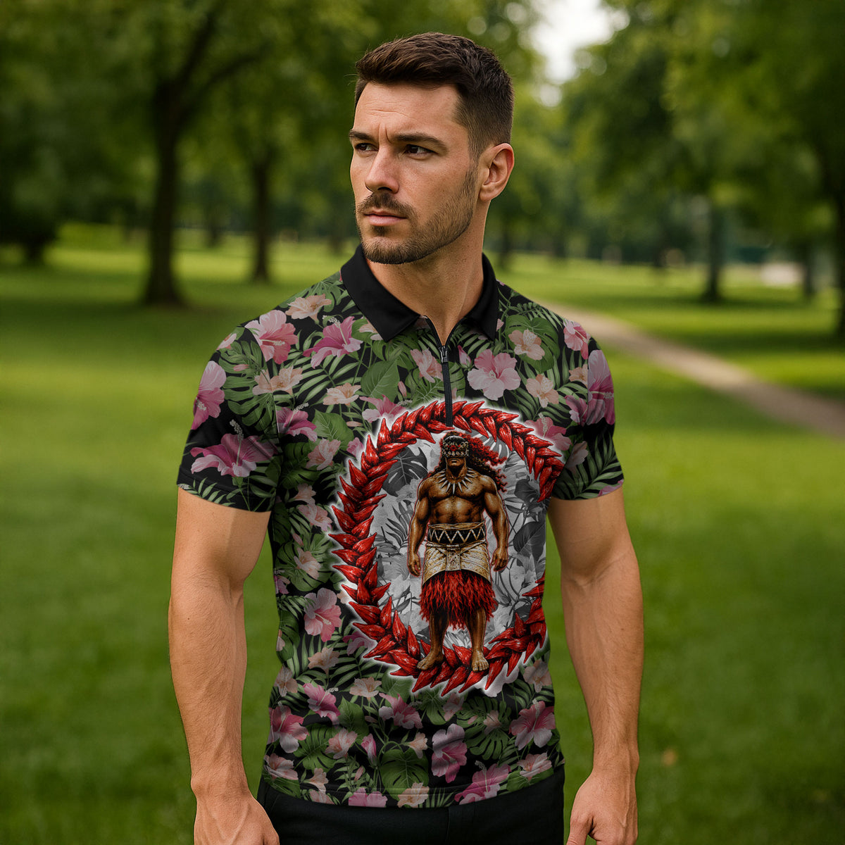 Samoa Aiga Polynesian Zipper Polo Shirt Tropical Floral Hibiscus Pattern Island Heritage TS04 - Polynesian Pride