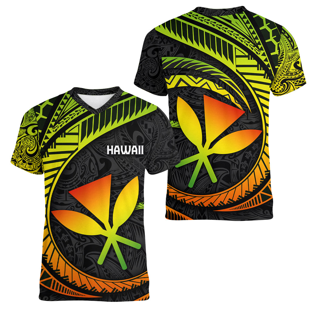 Hawaii Kanaka Maoli Women V Neck T Shirt Polynesian Tornado Infusion Gradient TS04 - Polynesian Pride