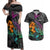 Hawaii Polynesian Couples Matching Off Shoulder Maxi Dress and Hawaiian Shirt with Tribal Hammerhead Sharks and Hibiscus Black TS04 Black - Polynesian Pride