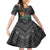 Hawaii Polynesian Family Matching Off Shoulder Long Sleeve Dress and Hawaiian Shirt with Tribal Hammerhead Sharks and Hibiscus Black TS04 Daughter's Dress Black - Polynesian Pride