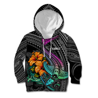 Hawaii Polynesian Kid Hoodie with Tribal Hammerhead Sharks and Hibiscus Black TS04 Hoodie Black - Polynesian Pride