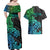 Zodiac Cancer Couples Matching Off Shoulder Maxi Dress and Hawaiian Shirt Polynesian in Gradient Blue TS04 - Polynesian Pride