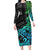 Zodiac Cancer Long Sleeve Bodycon Dress Polynesian in Gradient Blue TS04 Long Dress Gradient Blue - Polynesian Pride