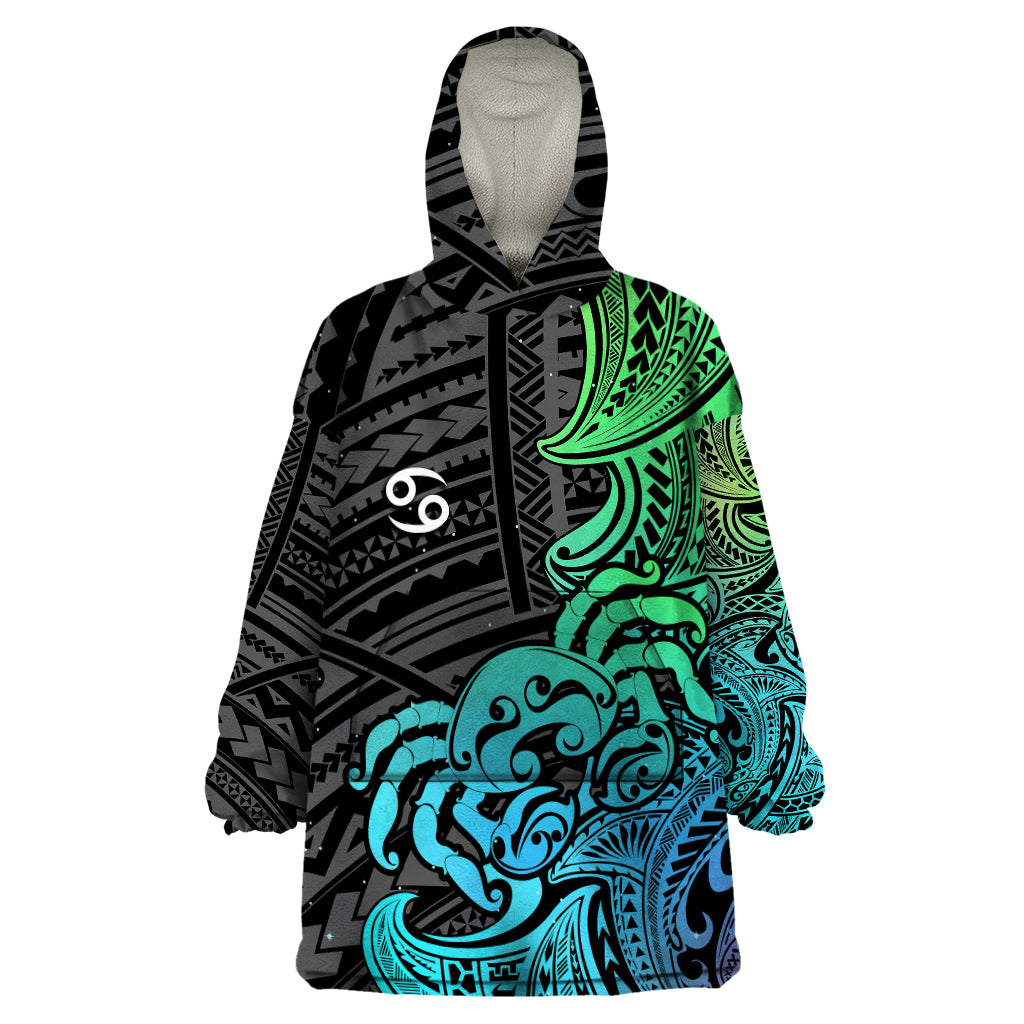 Zodiac Cancer Wearable Blanket Hoodie Polynesian in Gradient Blue TS04 One Size Gradient Blue - Polynesian Pride