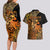 Zodiac Scorpio Couples Matching Long Sleeve Bodycon Dress and Hawaiian Shirt Polynesian in Orange TS04 - Polynesian Pride