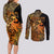 Zodiac Scorpio Couples Matching Long Sleeve Bodycon Dress and Long Sleeve Button Shirts Polynesian in Orange TS04 - Polynesian Pride