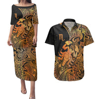 Zodiac Scorpio Couples Matching Puletasi Dress and Hawaiian Shirt Polynesian in Orange TS04 Orange - Polynesian Pride