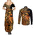 Zodiac Scorpio Couples Matching Summer Maxi Dress and Long Sleeve Button Shirts Polynesian in Orange TS04 - Polynesian Pride