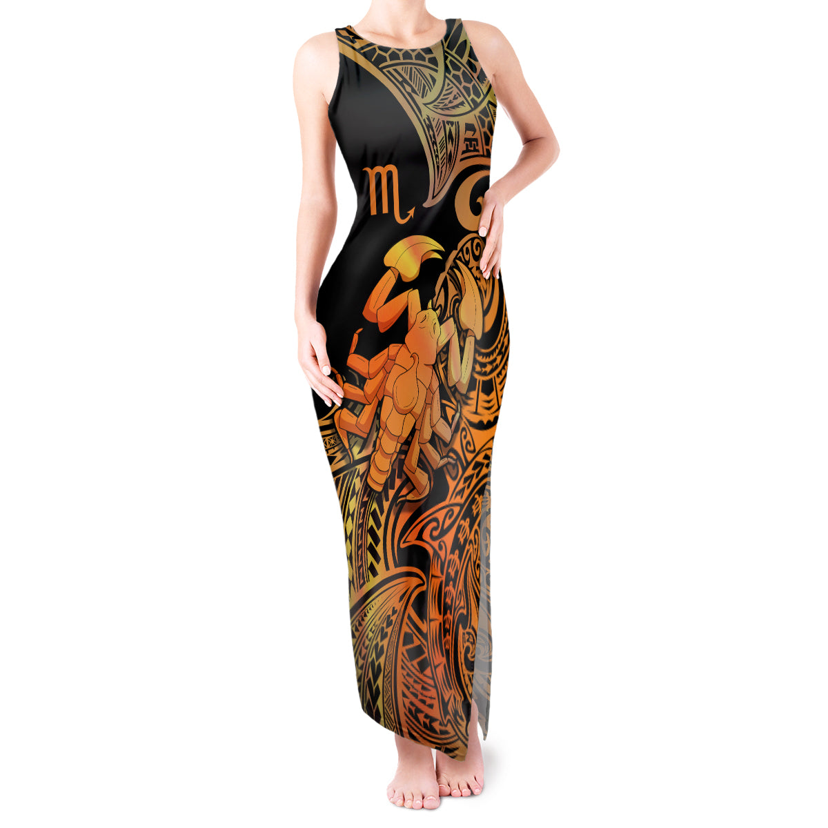 Zodiac Scorpio Tank Maxi Dress Polynesian in Orange TS04 Women Orange - Polynesian Pride