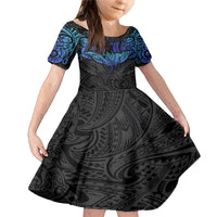 Polynesian Ray Pattern Family Matching Mermaid Dress and Hawaiian Shirt TS04 Daughter's Dress Black Blue - Polynesian Pride