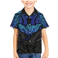 Polynesian Ray Pattern Family Matching Mermaid Dress and Hawaiian Shirt TS04 Son's Shirt Black Blue - Polynesian Pride