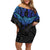 Polynesian Ray Pattern Family Matching Off Shoulder Short Dress and Hawaiian Shirt TS04 Mom's Dress Black/Blue - Polynesian Pride