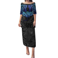 Polynesian Ray Pattern Family Matching Puletasi Dress and Hawaiian Shirt TS04 Mom's Dress Black Blue - Polynesian Pride