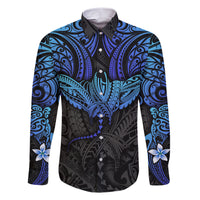 Polynesian Ray Pattern Family Matching Short Sleeve Bodycon Dress and Hawaiian Shirt TS04 Dad's Shirt - Long Sleeve Black Blue - Polynesian Pride