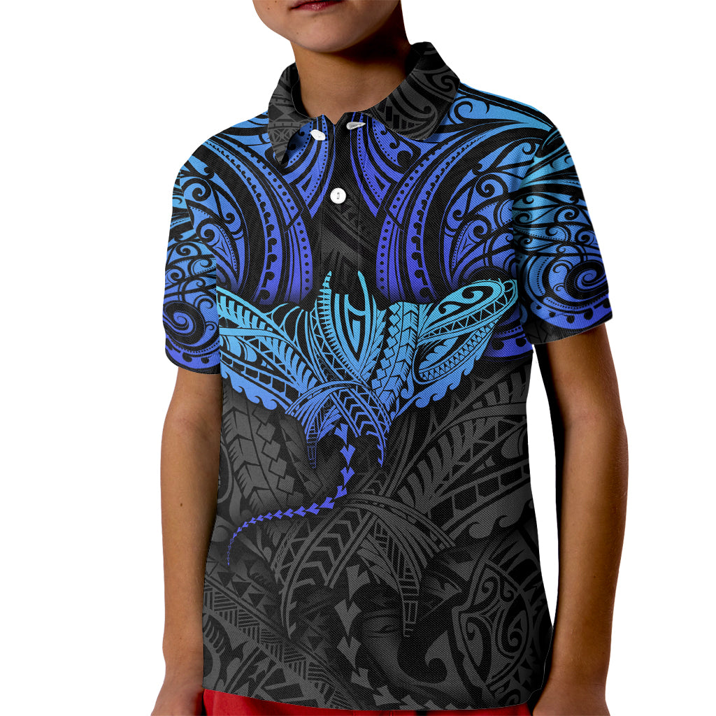 Polynesian Ray Pattern Kid Polo Shirt TS04 Kid Black/Blue - Polynesian Pride