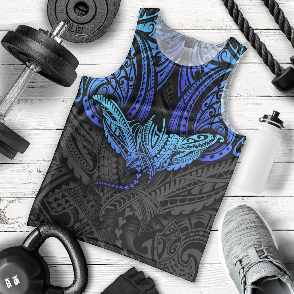 Polynesian Ray Pattern Men Tank Top TS04 Black/Blue - Polynesian Pride