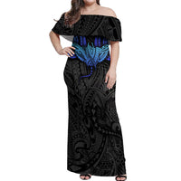 Polynesian Ray Pattern Off Shoulder Maxi Dress TS04 Women Black Blue - Polynesian Pride
