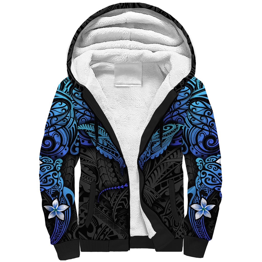 Polynesian Ray Pattern Sherpa Hoodie TS04 Unisex Black Blue - Polynesian Pride