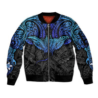 Polynesian Ray Pattern Sleeve Zip Bomber Jacket TS04 Unisex Black Blue - Polynesian Pride