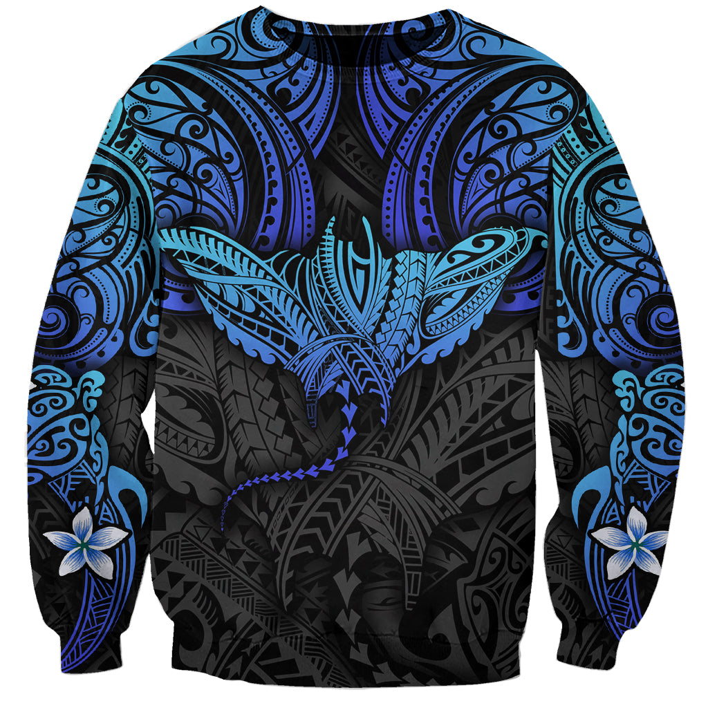 Polynesian Ray Pattern Sweatshirt TS04 Unisex Black/Blue - Polynesian Pride