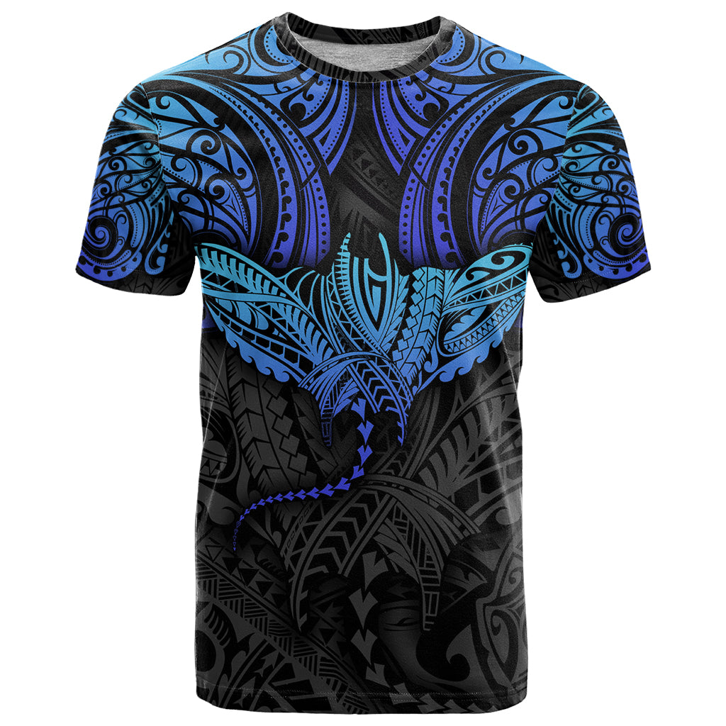 Polynesian Ray Pattern T Shirt TS04 Black/Blue - Polynesian Pride
