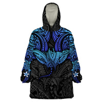 Polynesian Ray Pattern Wearable Blanket Hoodie TS04 One Size Black Blue - Polynesian Pride