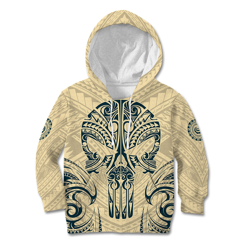 Polynesian Kid Hoodie Warrior Skull with Tribal Patterns Tattoo Design TS04 Hoodie Yellow - Polynesian Pride