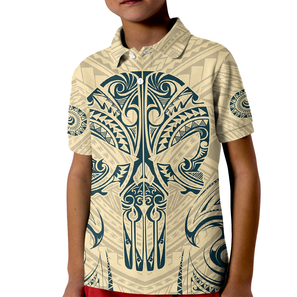 Polynesian Kid Polo Shirt Warrior Skull with Tribal Patterns Tattoo Design TS04 Kid Yellow - Polynesian Pride