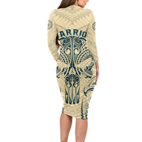 Polynesian Long Sleeve Bodycon Dress Warrior Skull with Tribal Patterns Tattoo Design TS04 - Polynesian Pride