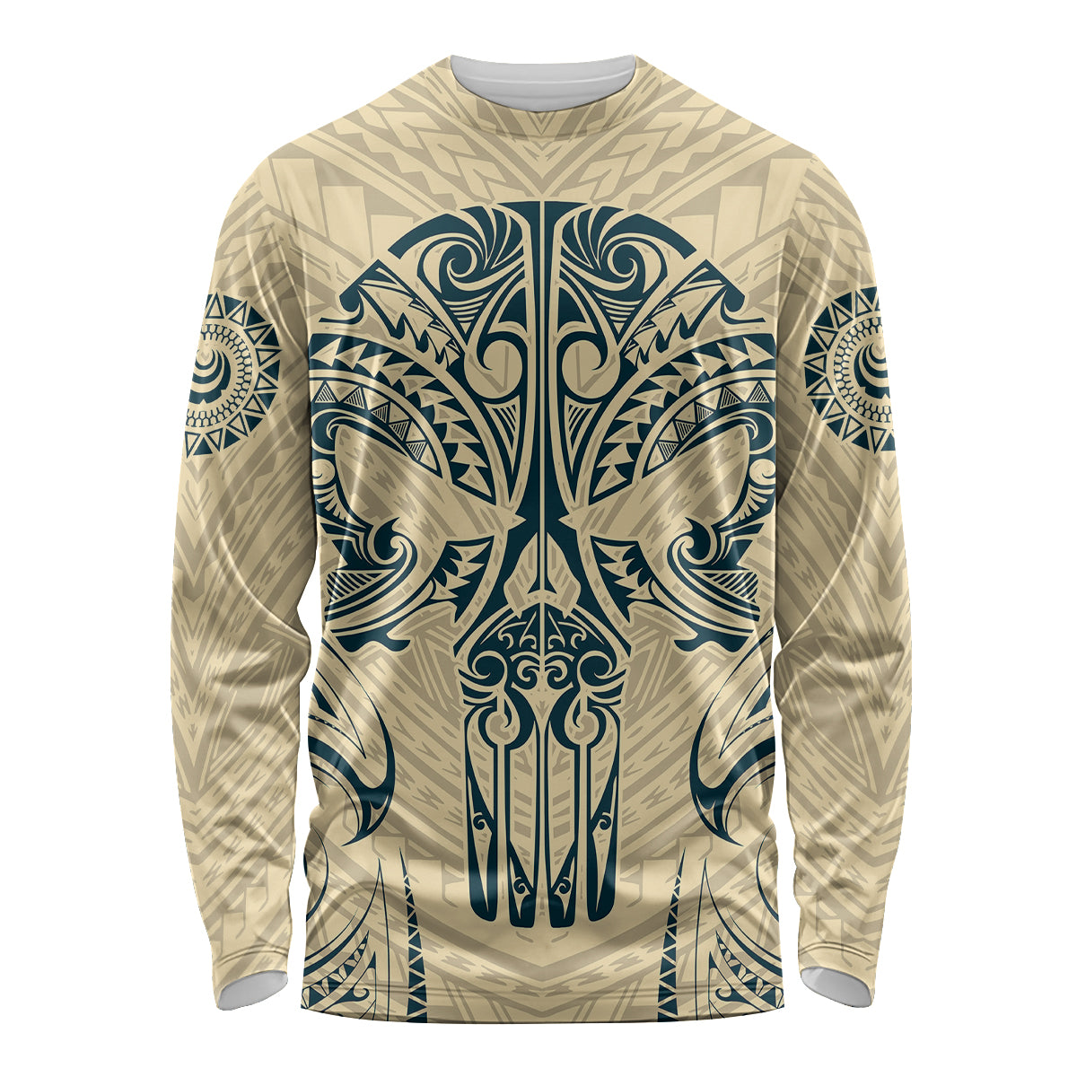 Polynesian Long Sleeve Shirt Warrior Skull with Tribal Patterns Tattoo Design TS04 Unisex Yellow - Polynesian Pride