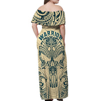 Polynesian Off Shoulder Maxi Dress Warrior Skull with Tribal Patterns Tattoo Design TS04 - Polynesian Pride