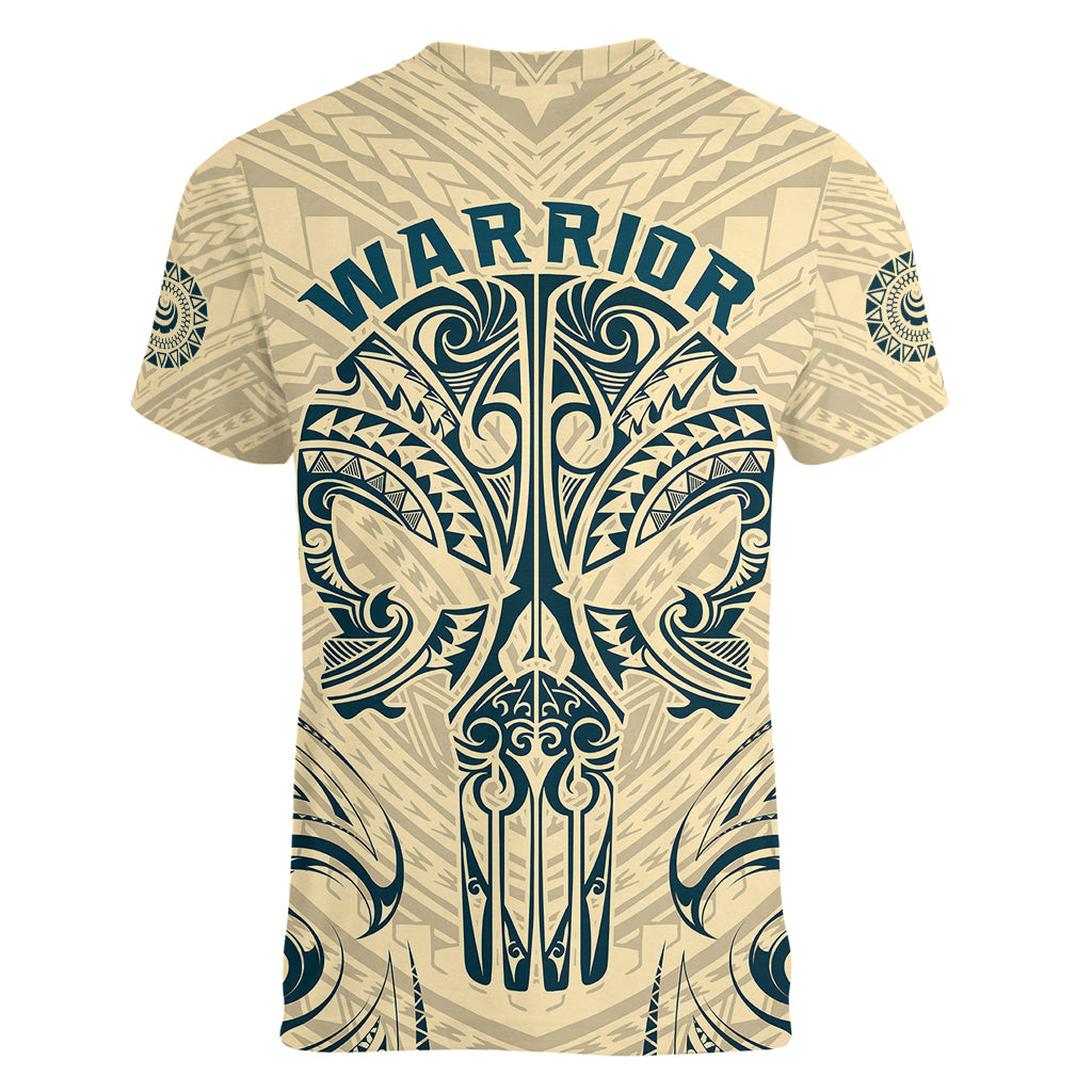 Polynesian Women V Neck T Shirt Warrior Skull with Tribal Patterns Tattoo Design TS04 - Polynesian Pride