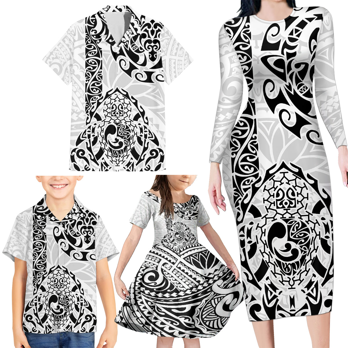 Hawaii Family Matching Long Sleeve Bodycon Dress and Hawaiian Shirt with Polynesian Turtle TS04 - Polynesian Pride