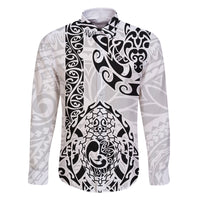 Hawaii Family Matching Long Sleeve Bodycon Dress and Hawaiian Shirt with Polynesian Turtle TS04 Dad's Shirt - Long Sleeve Black/White - Polynesian Pride