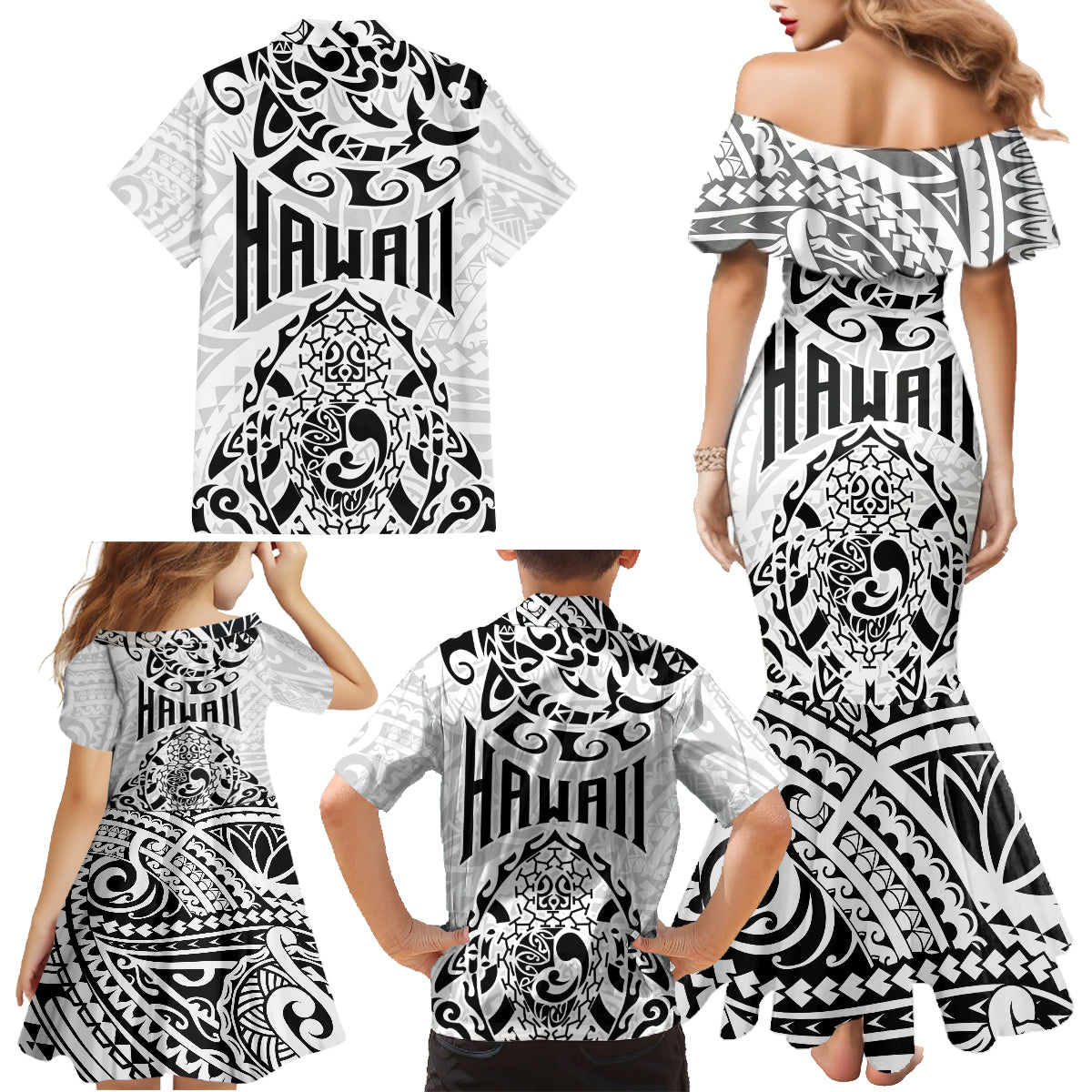 Hawaii Family Matching Mermaid Dress and Hawaiian Shirt with Polynesian Turtle TS04 - Polynesian Pride