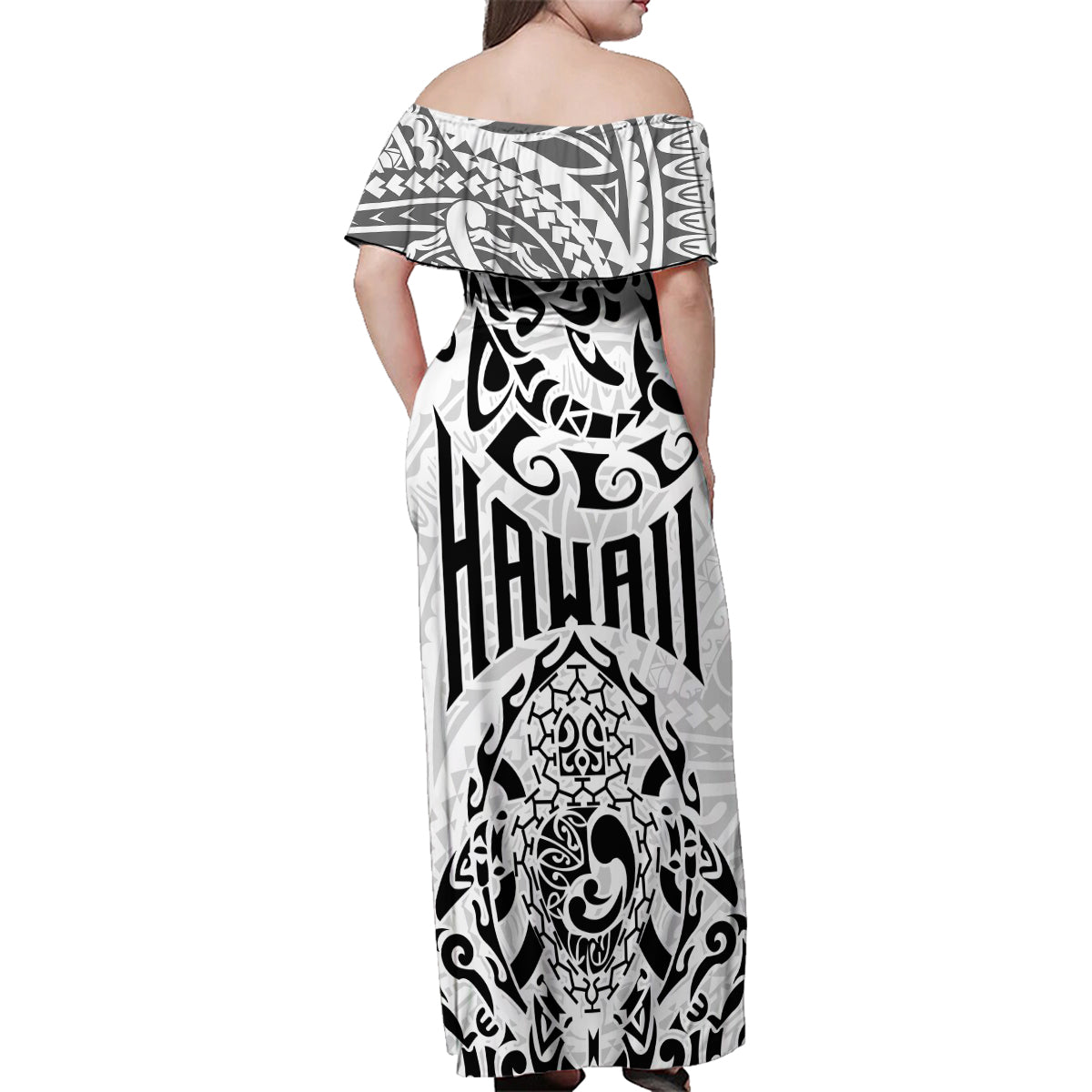 Hawaii Family Matching Off Shoulder Maxi Dress and Hawaiian Shirt with Polynesian Turtle TS04 - Polynesian Pride
