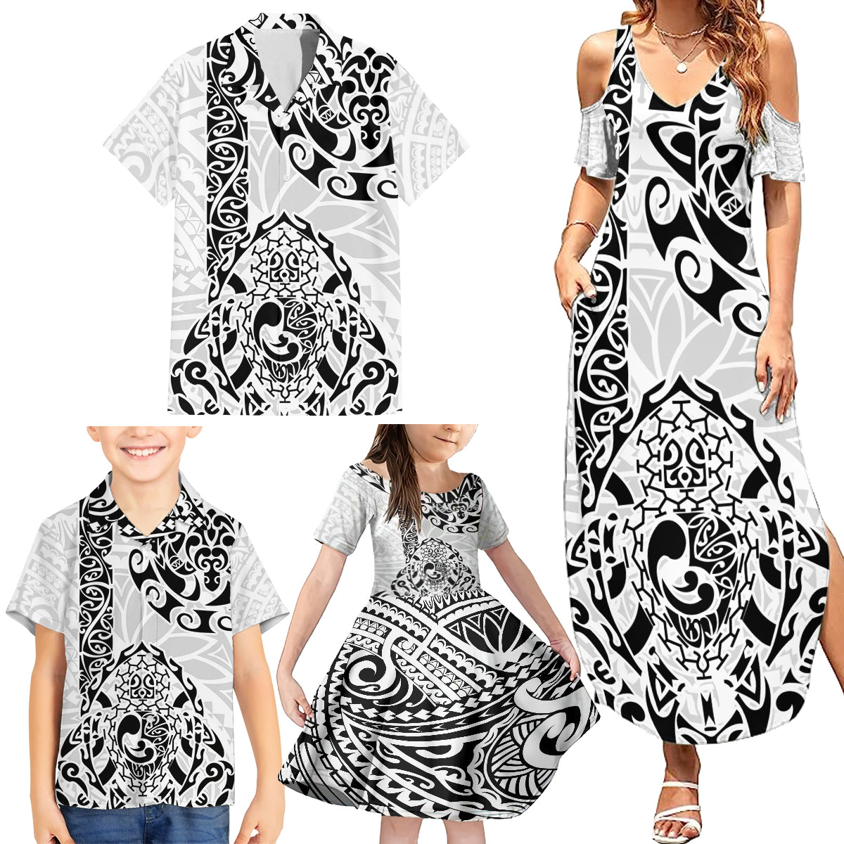 Hawaii Family Matching Summer Maxi Dress and Hawaiian Shirt with Polynesian Turtle TS04 - Polynesian Pride