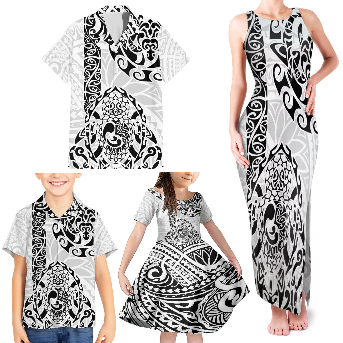 Hawaii Family Matching Tank Maxi Dress and Hawaiian Shirt with Polynesian Turtle TS04 - Polynesian Pride