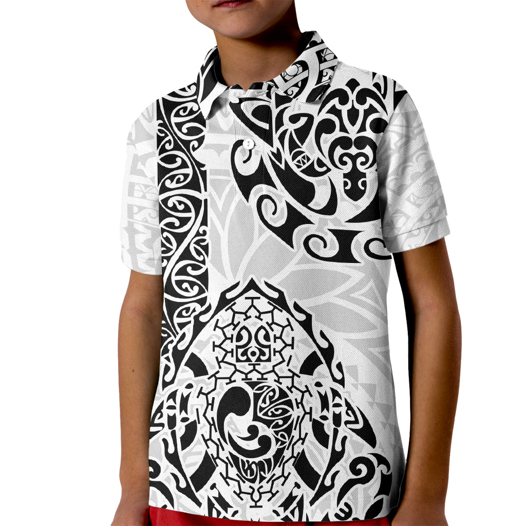 Hawaii Kid Polo Shirt with Polynesian Turtle TS04 Kid Black/White - Polynesian Pride
