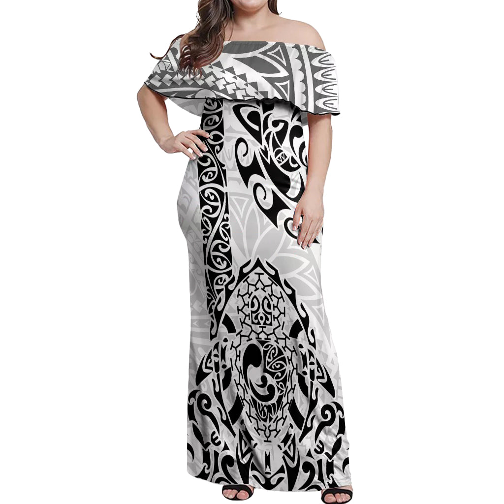 Hawaii Off Shoulder Maxi Dress with Polynesian Turtle TS04 Women Black/White - Polynesian Pride