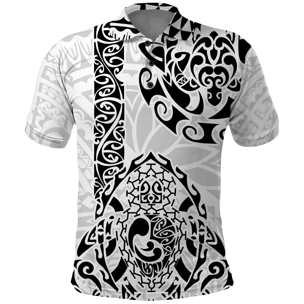 Hawaii Polo Shirt with Polynesian Turtle TS04 Black/White - Polynesian Pride