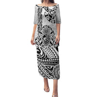 Hawaii Puletasi with Polynesian Turtle TS04 Long Dress Black White - Polynesian Pride