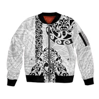Hawaii Sleeve Zip Bomber Jacket with Polynesian Turtle TS04 Unisex Black White - Polynesian Pride